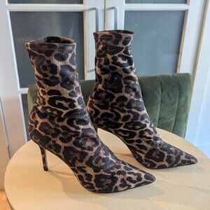 Black Suede Studio leopard print stretch ankle boots